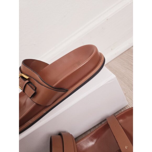 Zara Buckle Slip On Slide Sandals Brown Boho Faux Leather Shoes Womens 41 10 - Picture 9 of 13